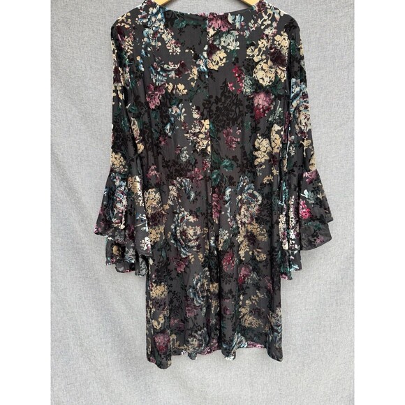 NINE WEST Sz 6 Burnout Velvet Floral‎ Print Dress Black Mini - Picture 10 of 13